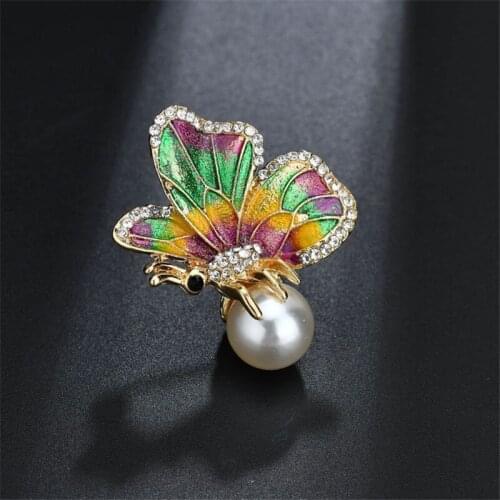 Charm Alloy Rhinestone Pearl Colorful Enamel Pin Butterfly Brooches For Women Mens Metal Insects Hat Scarf Bird Broche Gifts