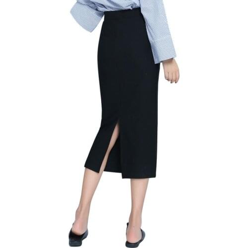Women Winter Long Woolen Skirt Elastic Waist Pencil Skirt Woman Office Skirt Jupe Vintage Femme Autumn Slim Split Long Skirts