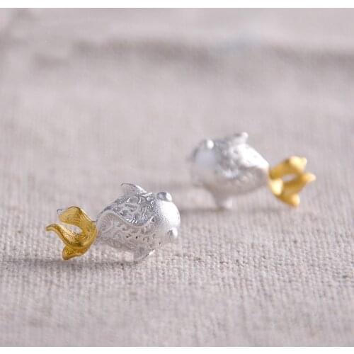 Mini Fish Sweet 925 Sterling Silver Temperament Cute Korea Wild Personality Trendy Female Stud Earrings SEA209