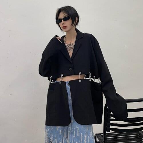 Blazer Women Harajuku Patchwork Irregular Hollow Out Jacket Lady 2021 New Spring Autumn Asymmetry Casual Suit Coats Abrigo Mujer