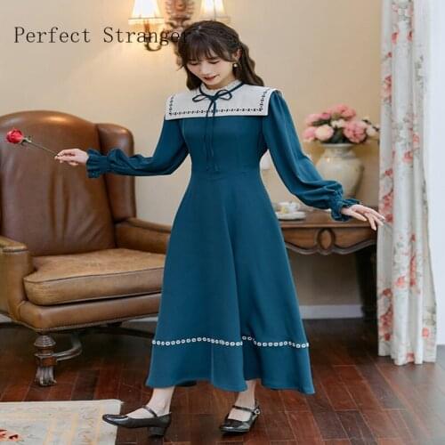 2021 Autumn Winter New Arrival Vintage Stand Collar Long Sleeve Women Long Dress Elegant Female Clothes High Quality