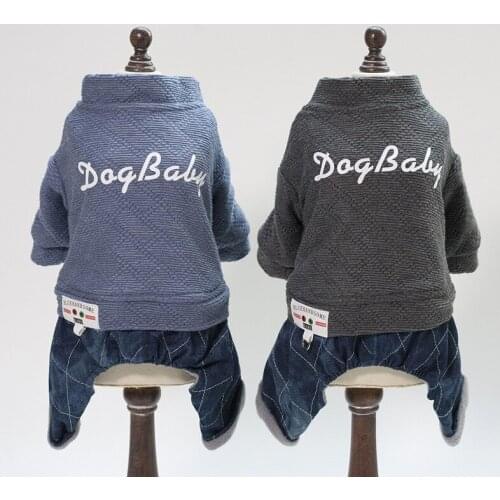 Winter Letter Print Pet Dog Clothes for Small Dogs Clothing Denim French Bulldog Jumpsuit Chihuahua Jacket for Yorkies Pug Coat