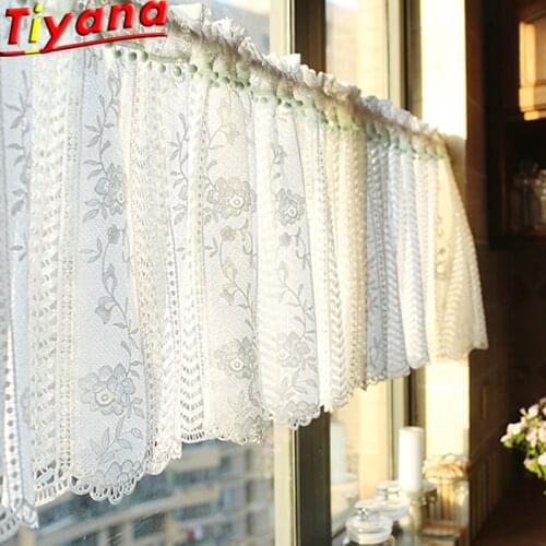 1 PCS 145*52 White Lace Short Curtains for Kitchen Rod Pocket Short Curtains for Cafe Soild Tulle for Small Window DL-QT036#30