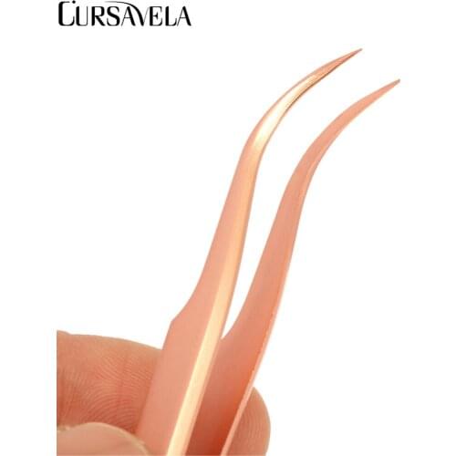 CURSAVELA High Quality 1pcs Professional Eyelash Tweezers Stainless Steel Extension Eyelashes Anti-static Makeup HyperfineTools