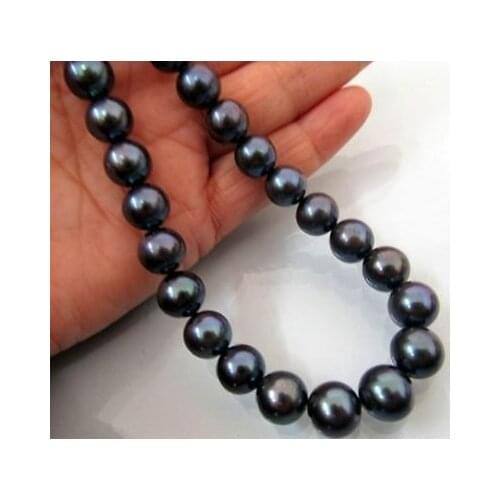 18''10-11mm Genuine tahaitian black pearl necklace 925 Silver clasp