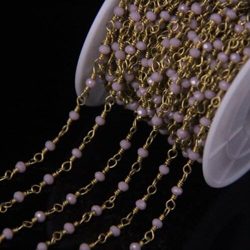 2x3mm Purple Glass Faceted Rondelle Link Copper Chain,Brass Wire Wrapped Glass Rosary Chain,DIY Bracelet Necklace Jewelry Making