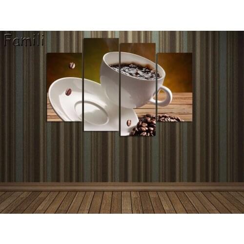 Unframed 4Pcs Coffee Cup Modern Paintings for Living Room Wall Art Canvas Painting On The Wall Home Decor Kitchen Oil Painting