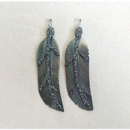 5 pcs Leaf shape Natural shell Charms With Crystal Rhinestone Pendant Jewelry,Craft Supplies Jewelry necklace making PD323