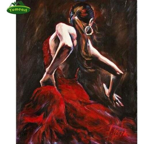 YUMEART 5D Diamond Painting Red Dress Dance Women Diamond Mosaic Embroidery Beadwork Pattern for Embroidery Picture Rhinestones