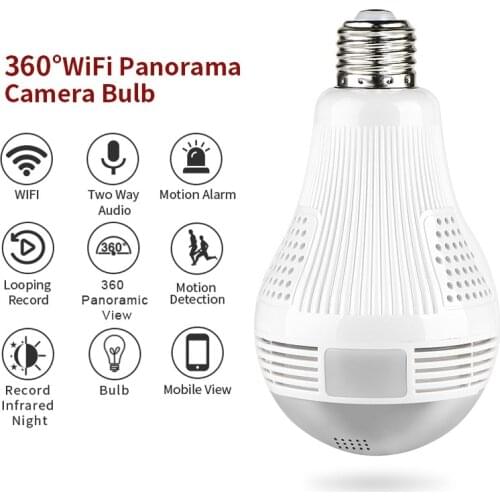 360 Degree Fisheye Wifi Smart Bulb Lamp IP P2P LED Light HD wireless Panoramic Camera Home Security Anti-Burglar Support TF Card