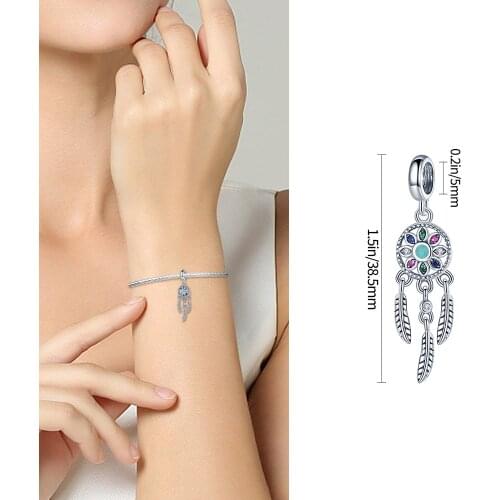 Genuine 925 Sterling Silver Multicolor Round Pattern Feathers Charm Fit Pandora Original 3mm Bracelet&Bangle Fashion DIY Jewelry