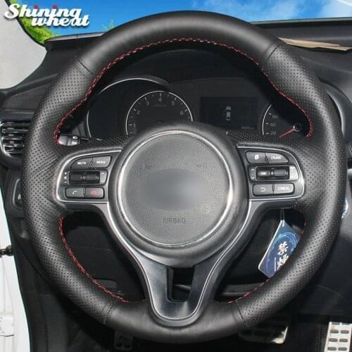 Shining wheat Black Genuine Leather Steering Wheel Cover for Kia K5 2016 Sportage 4 KX5 2016