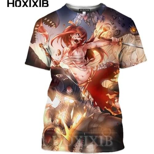 HOXIXIB Anime Tshirt Polyester Print Japan Comics Fairy Tail T Shirt Women Funny 3D Lucy Heartfilia Men Fitness Camping Clothing