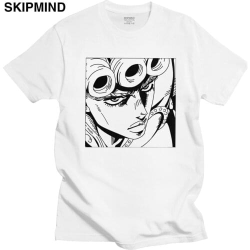 JoJo Bizarre Adventure T Shirts Men Pure Cotton Giorno Giovanna Tee Tops O-neck Short Sleeve Printed Japanese Manga T-shirt Gift