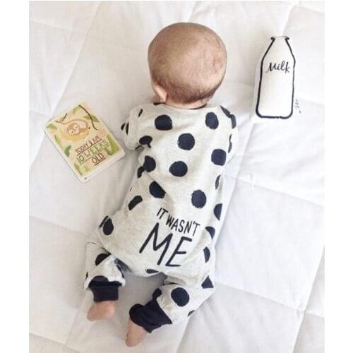 It Wasn't Me Fashion Baby Boy Girl Clothes Newborn Toddler Long-Sleeved Dot Jumpsuit Infant Clothing Set Outfits
