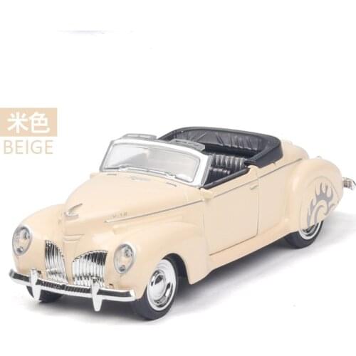 1: 38 Lincoln Convertible Classic Car With Sound and Light Simulation Alloy Childrens Toy Car Model Antique Birthday Gift Beige