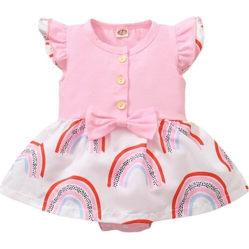 Pudcoco 0-18M Romper Baby Girls Summer Butterfly Short Sleeve Ruffles Rainbow Print Bowknot Leotard Clothes Outfit