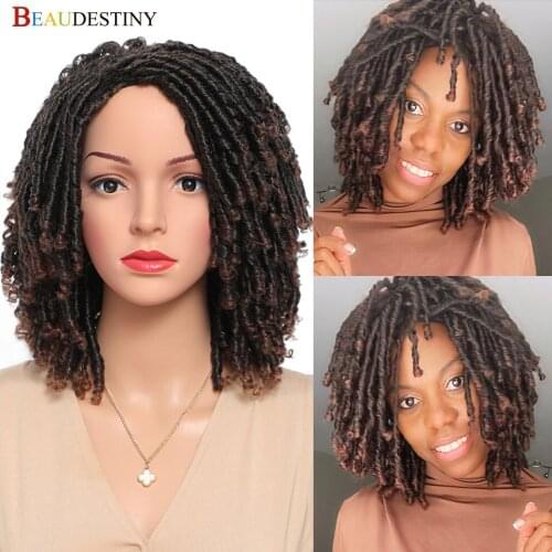 Short Dreadlock Wig Ombre Black/Brown/Red Synthetic Soft Faux Locs Wigs Braiding Crochet Twist Hair Wigs For Black Women/Men