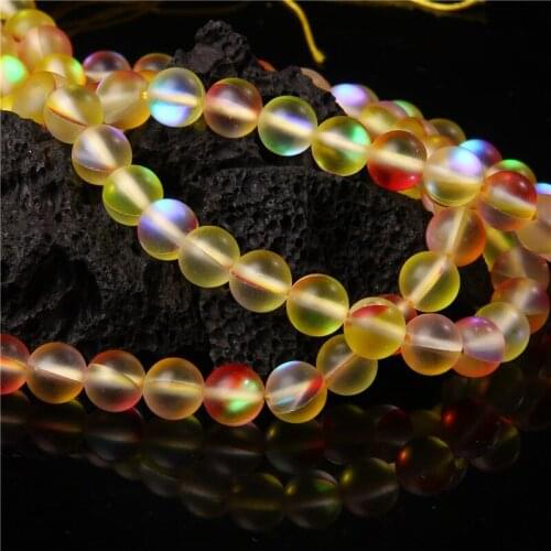 6 8 10mm Frosted Austria Crystal Yellow Glitter Moonstone Glass Beads Round For DIY Jewelry Making Bracelet Accessories 15