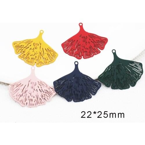 20pcs/Lot Brass Ginkgo Biloba Shape Filigree Stamping Charms Painted Leaves Pendant For Jewelry DIY Earring Making 22*25mm