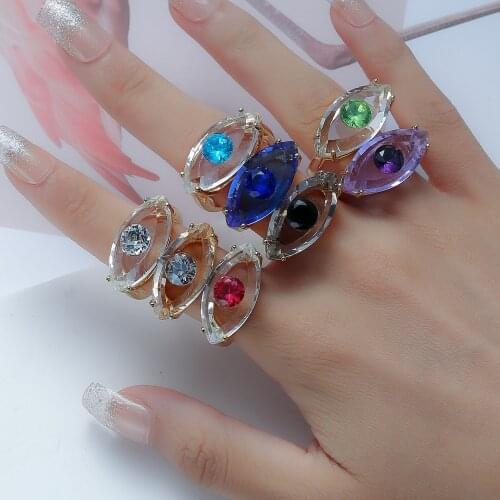 Fashion Multi Colored Cubic Turkish Evil Eye Open Ring Gold Color Adjustable Finger Ring for Women Girls Men Jewelry