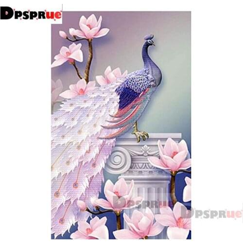 Dpsprue Full Square/Round Diamond Painting Kit Cross Stitch Beautiful peacock Pink Diamond 3D Embroidery DIY 5D Moasic Gift