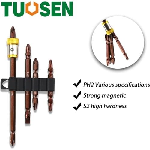4PCS Slotted Phillips Screwdriver Bit Set ph2 Screwdrivers Bits Precision Impact Driver Magnetic Ring High Hardness 150/100/65mm