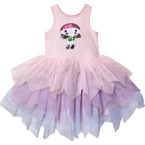 2021 New Girls Knitted Elastic Cotton Dress Sequined Vest Dress Girls Cartoon Princess Tutu Puffy Dresses Wholesale