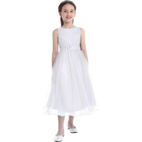 New Kids Girls Party Dresses Sequined Lace Mesh Flower Girl Dress Princess Pageant Wedding Bridesmaid Birthday Party Dress