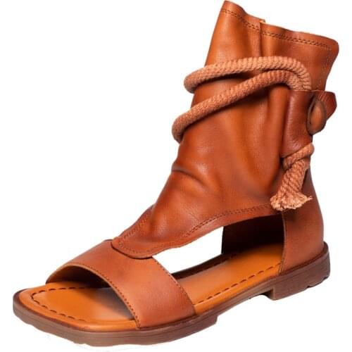 The new summer 2021 handmade leather retro flat bottom, soft top, rear zipper, fish mouth, cold boots, casual single boot