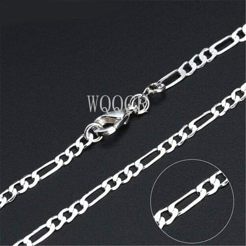 Wholesale 5PCS Of Bulk 925 Embossed Silver 2.5MM Figaro Chain 16",18" ,20",22",24",26",28",30Inches Applicable pendant