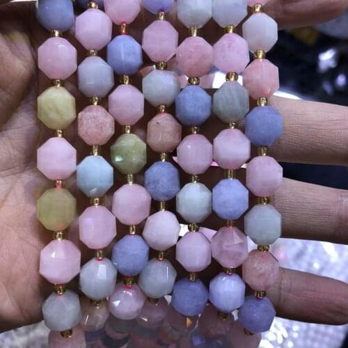 Wholesale Multi Gem Stone Beads 10mm Faceted Aquamarin e Pink Quartz Beads,Loose Gem Stone Jewelry Beads,1 of 15" full strand