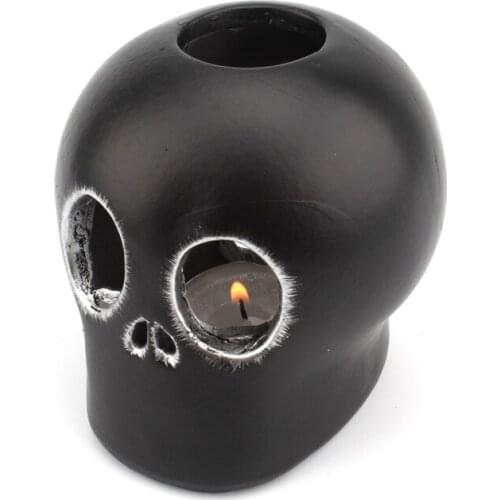 Creative Skull Head Candlestick Alternative Resin Halloween Horror Gothic Ornament Craft Candle Holder Party Bar Home Decoration