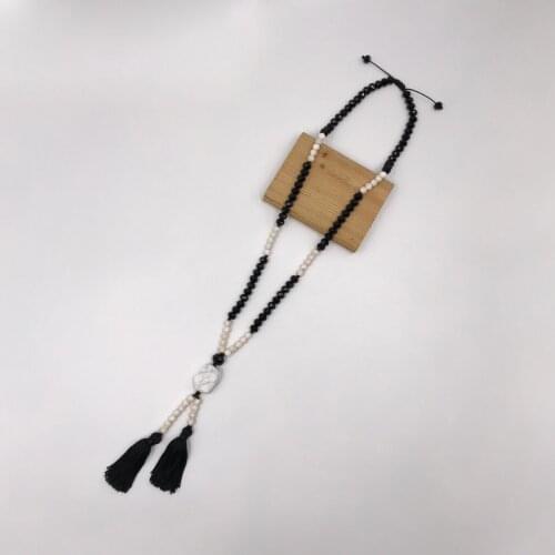 Kara&Kale Boho Fashion Jewelry Sweater Chain Long Necklace Pendants Wax Cord Glass&Stone Beads Earthy Necklace Women Accessories