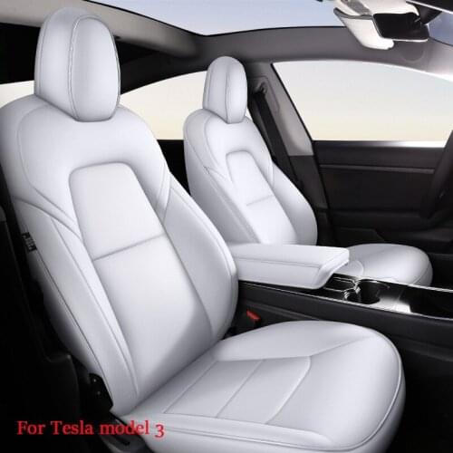 Full leather luxury Custom fit car seat cover for Tesla model 3 2019 year Car protective pad cover Front seat / Rear seat 1sets