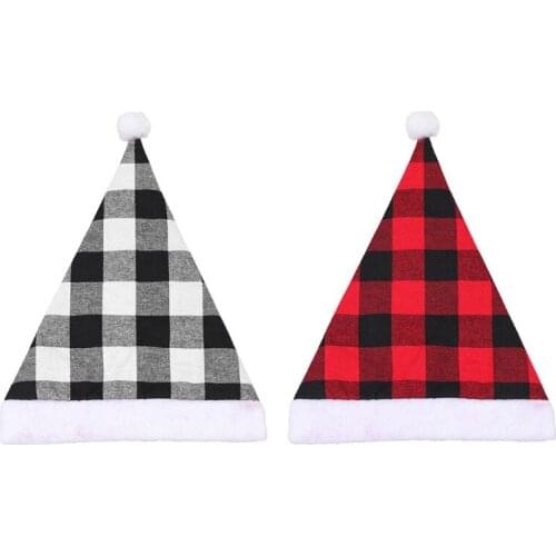 Christmas Hat Santa Claus Costume Unisex Xmas Plaid Cap for Home Party Decoration Happy New Year Gift