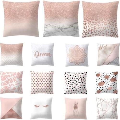 Pink Printed Pillowcase 45x45cm Geometric Polyester Pillow Cover Soft Fashion Decorative Pillowcase Waist Throw Cushion Cover