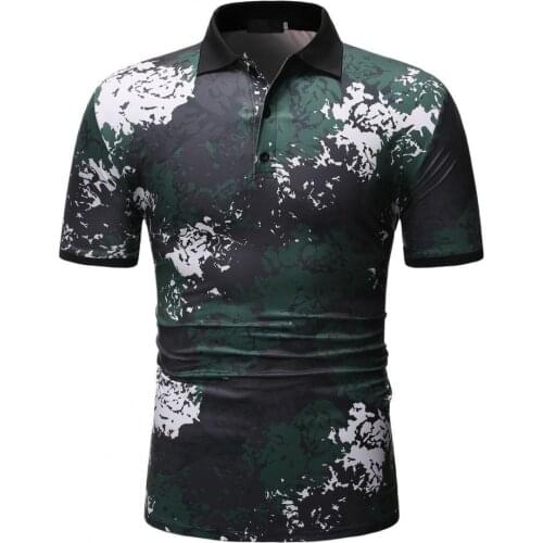 Shirt 3D Printed Slim Polyester Men Camouflage Lapel Shirt for Dating Summer Tees Polo- Shirts