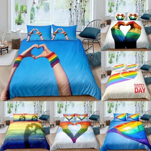Cute Colorful Rainbow Heart 3d Print Bed Linens Happy Valentine Day Home Textile Bedding 2/3pcs Luxury Duvet Cover 1/2Pillowcase
