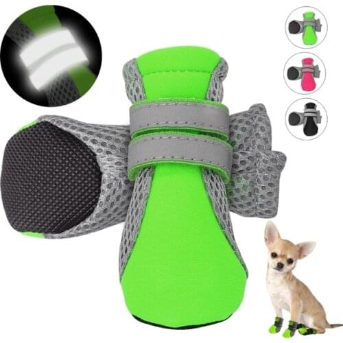 4pcs Reflective Dog Shoes No-Slip Waterproof Boots Breathable Rain Wear Paw Protector Outdoor Sock for Small Medium Dogs