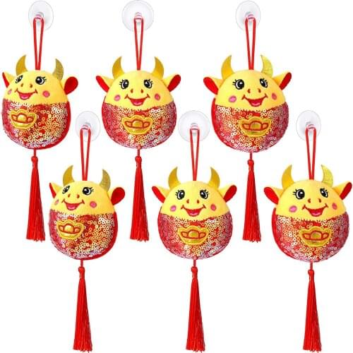 2021 Year Of The Ox Mascot Pendant Plush Doll Sequin Pendant Ball Cow Year Of The Ox Plush Toy Home Decoration Kids Gift