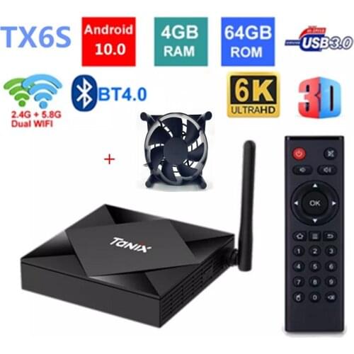 Tanix caixa de tv smart tx6s, android 10.0,2.4 e 5.8g. hd, allwinner, h616, quad-core, 6k, dual, wifi, player de mídia, suporta