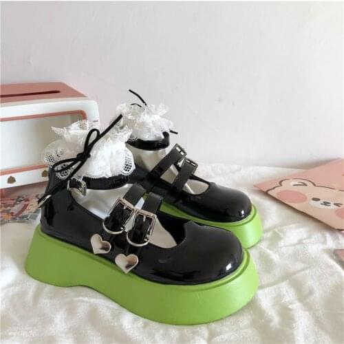 Platform High Heels Pump Gothic Lolita Shoes Anime Black Green Buckle Fashion Sweet Girls Cosplay Harajuku Goth Punk Japanese