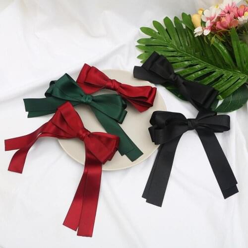 Bowsknot Hairpins Spring Clips Lady Satin Hair Clips Double-Sided Long Ribbon Headwear Solid Color Hair Clips Hair Accessories