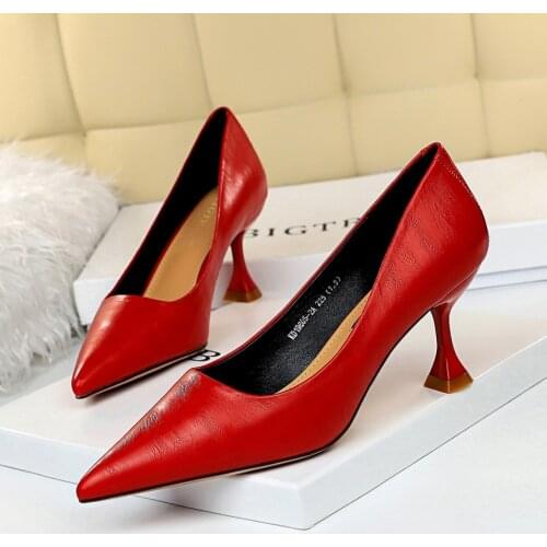 BIGTREE Ladies Shoes Beige Split Leather 7CM High Heel Pumps Women Shoes Sapato Feminino Footwear Size 34-40