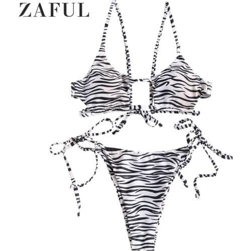 ZAFUL Dalmatian Snake Print Bikinis Set Tie Cutout Women Swimsuit Spaghetti Straps Padded Sexy Swimwears
