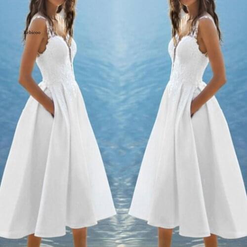 Womens Summer Dress Straps Deep V-Neck Sexy Dresses Lace Stitching Evening Elastic Soft Dress vestido de verano