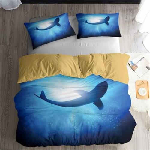 HELENGILI 3D Bedding Set Shark Print Duvet Cover Set Lifelike Bedclothes with Pillowcase Bed Set Home Textiles #SY-29