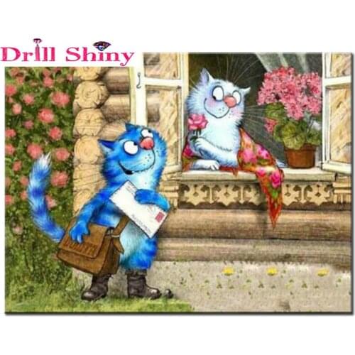 Diy 5D diamond painting cross-stitch cartoon animal icon full square diamond mosaic painting diamond embroidery blue cat picture