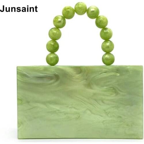 Brand Fashion Wallet New Design Beads Acrylic Evening Bag Women Solid Apple-Green Party Clutch Purse Wedding Bridal Prom Handbag